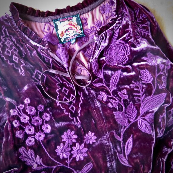 Johnny Was Velvet Burgundy Tunic Dress Size Small EmbroidereExcellent Condition - Picture 3 of 5
